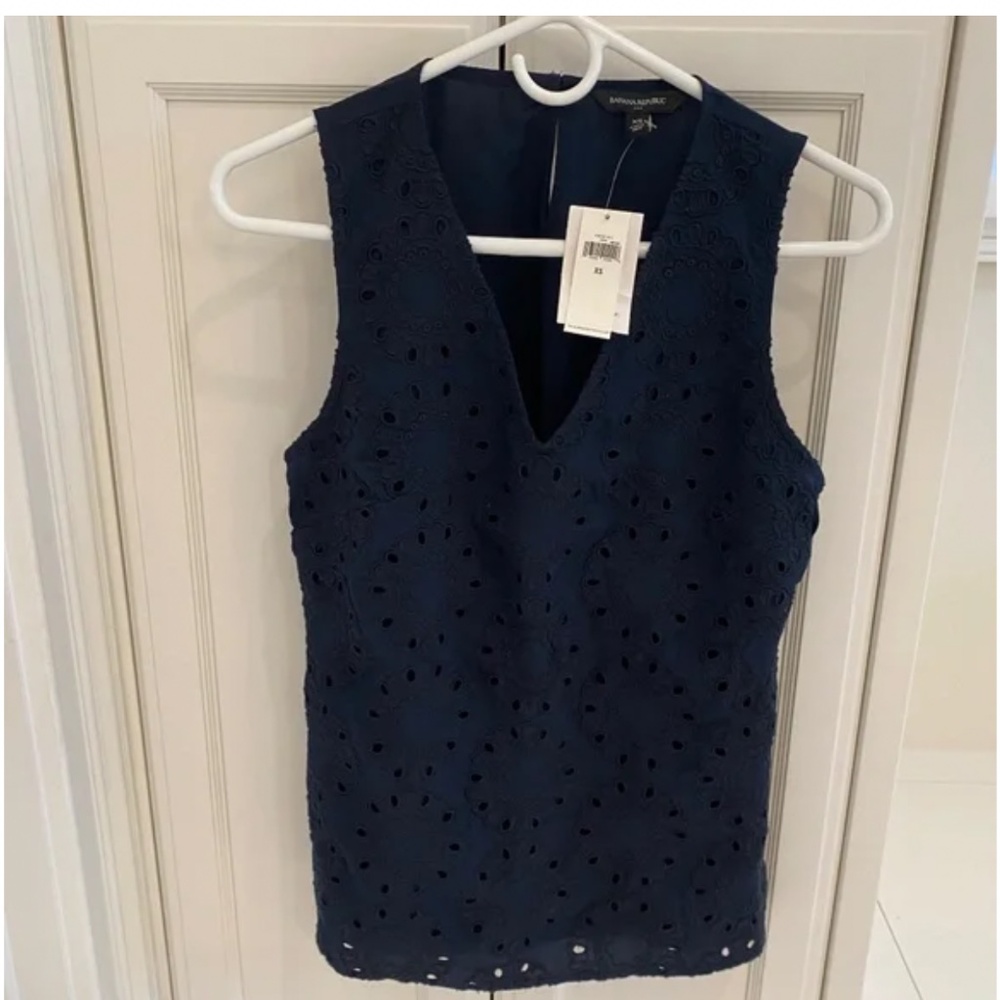 Navy Eyelet Top - NEW!!